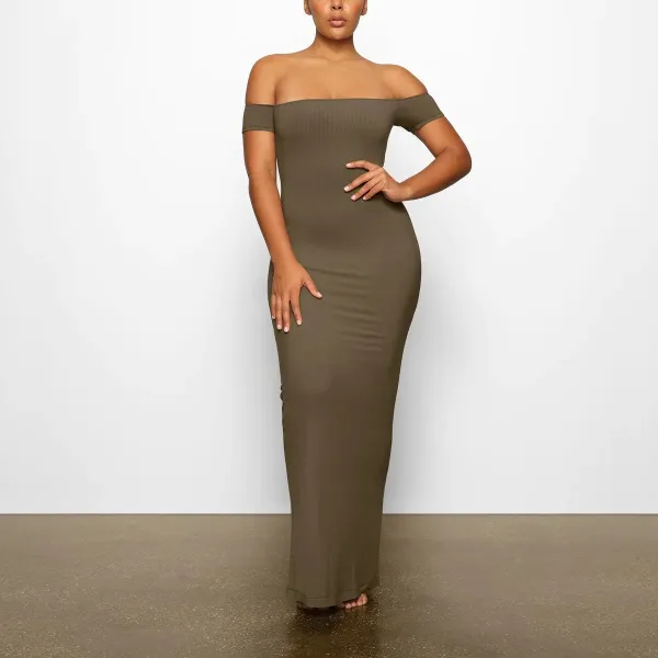 Off-White Off-Shoulder Maxi Dress White - 8