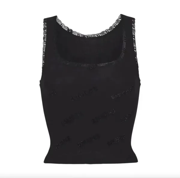 SKIPTS Logo-Print Lace Trim Pink Vest-Top - 5