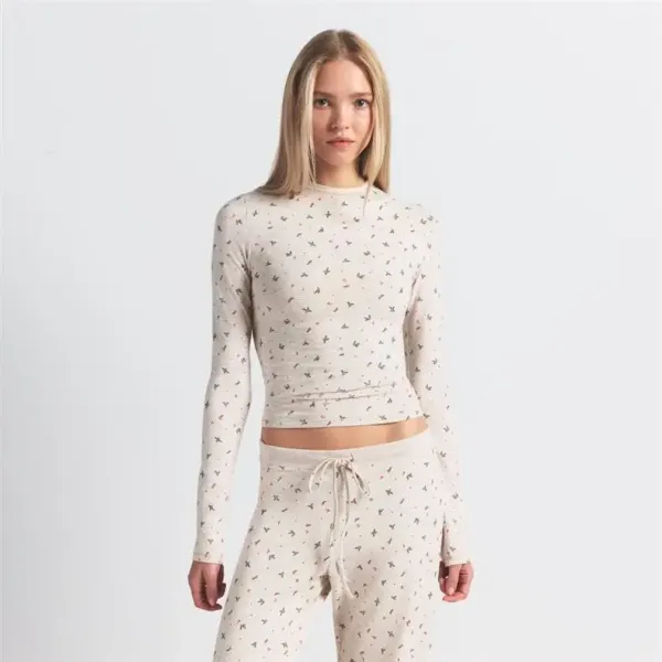 GRA Floral Print Cropped Long-Sleeve Top Beige - 3