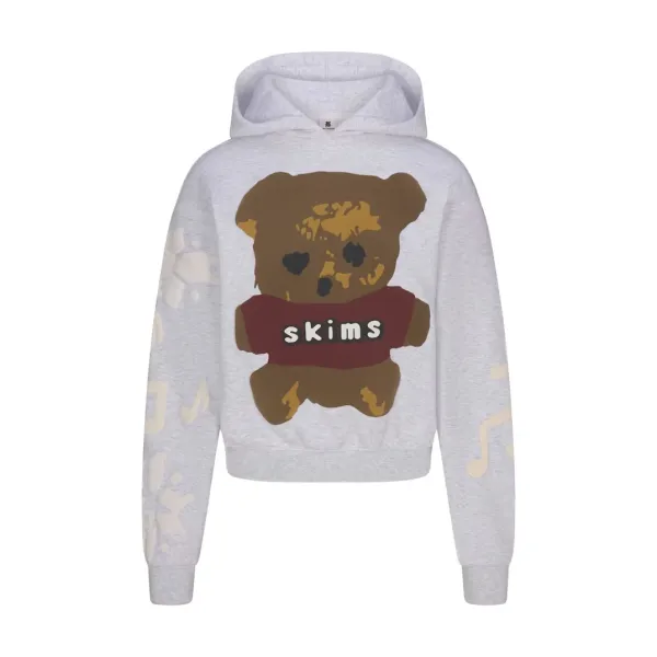 Skims Bear Graphic Cropped Hoodie Gray - 6