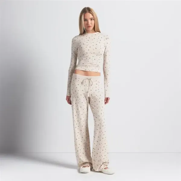 GRA Floral Print Cropped Long-Sleeve Top Beige - 5