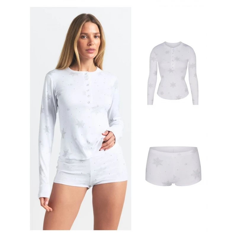 Christmas Snowflake Rhinestone T-Shirt and Shorts Set
