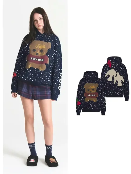 Skims Bear Graphic Cropped Hoodie Gray - 9