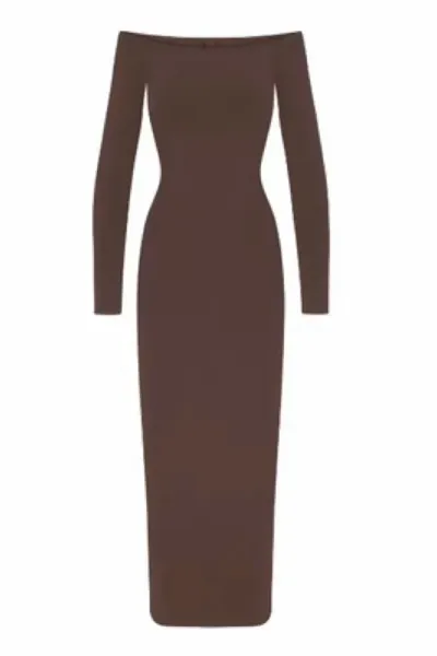 Off-White Off-Shoulder Long Sleeve Midi Dress Pink - 13