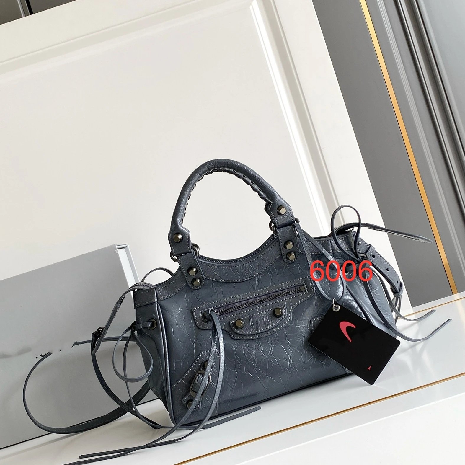 Balenciaga Mini City Bag Crinkled Gray Handbag