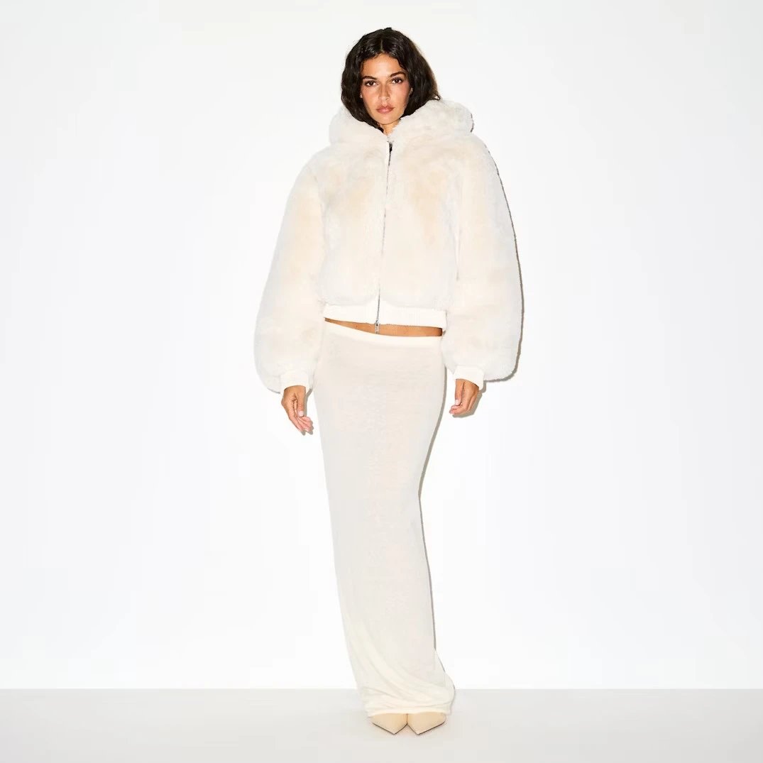 Faux Fur Cropped Hooded Bomber Jacket in Camel - 10