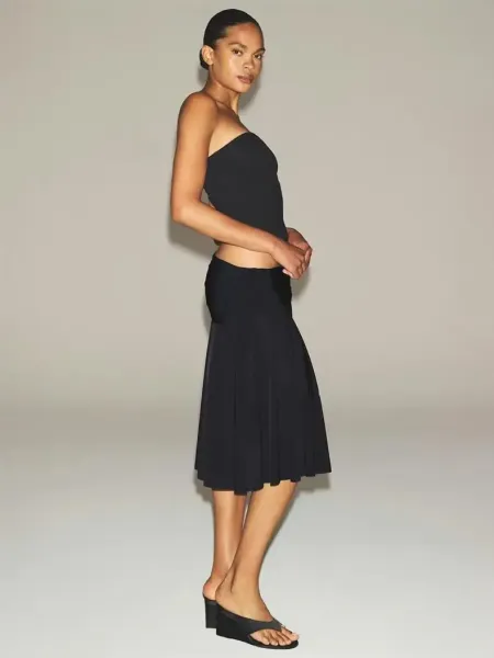 Black Pleated Mesh Skirt - 5