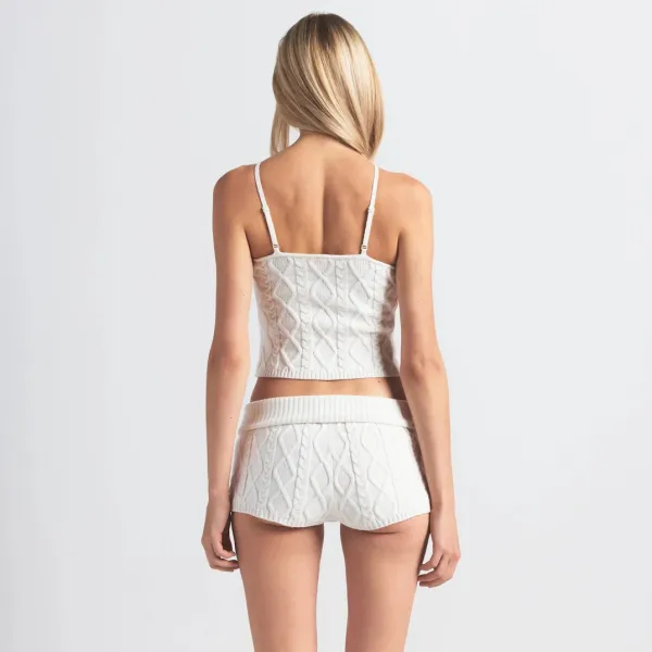 Cable Knit Cropped Vest Top in Light Gray - 12