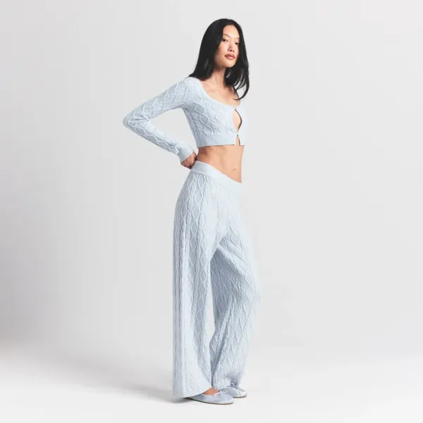 Cable Knit Cropped Vest Top in Light Gray - 29