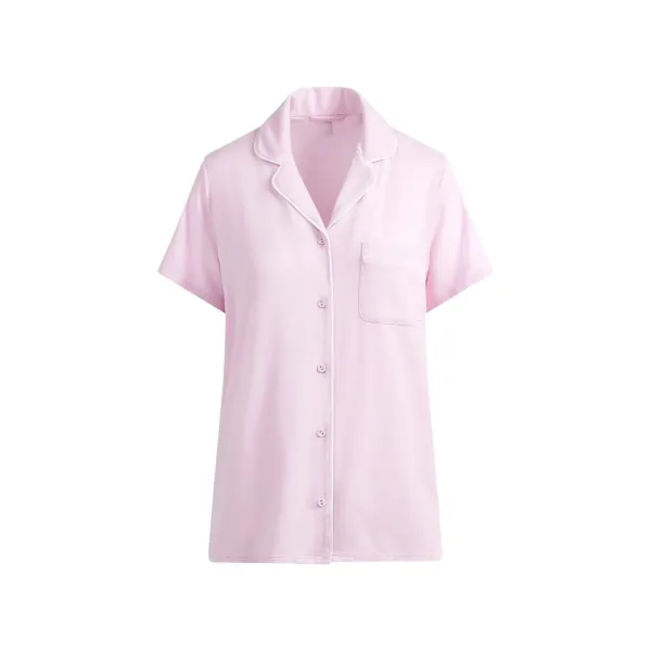 Pink Short-Sleeve Button-Up Pajama Set Sleepwear - 16