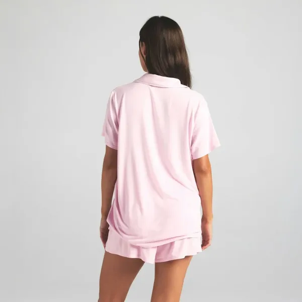 Pink Short-Sleeve Button-Up Pajama Set Sleepwear - 13