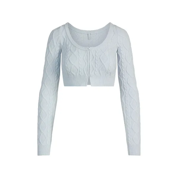 Cable Knit Cropped Vest Top in Light Gray - 51