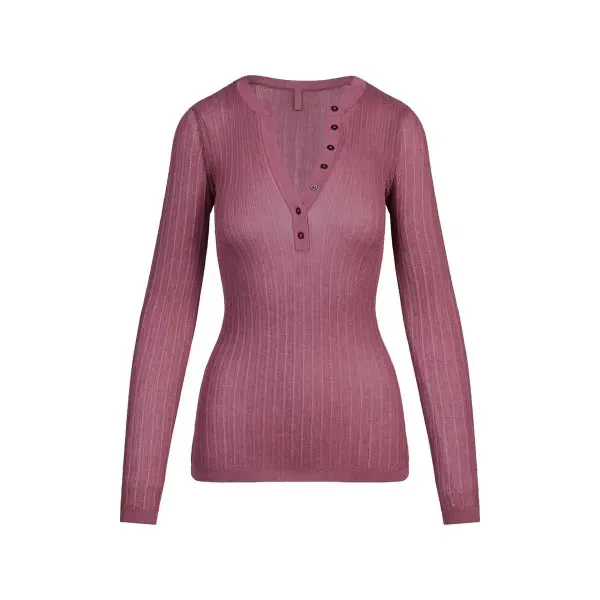 Design Ribbed Henley Sweater Dusty Rose - 6
