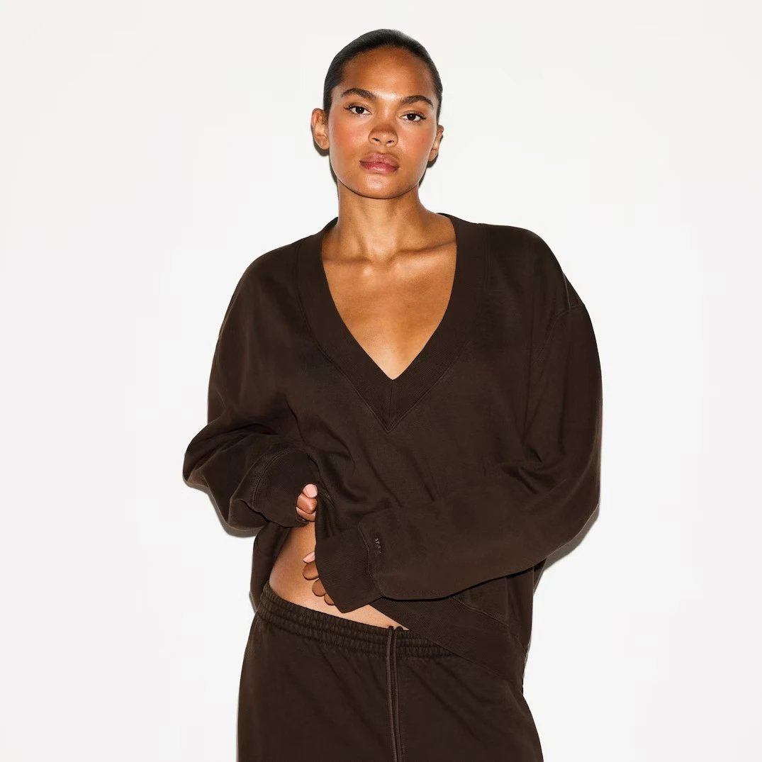 Off-White V-Neck Cropped Sweatshirt Black - 4