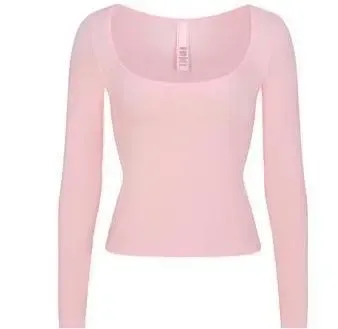 Design Square Neck Long Sleeve Crop Top in Dusty Blue - 12