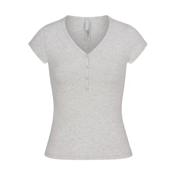 Design Henley V-Neck T-Shirt Slate Gray Top - 9