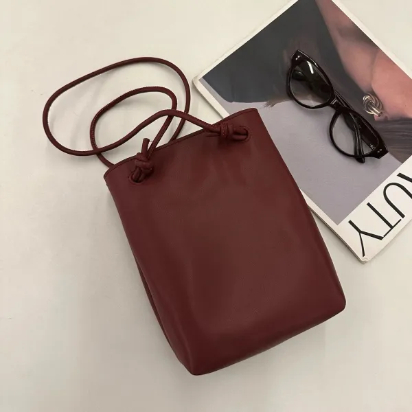Saint Tears Mini Bucket Bag Burgundy Leather Handbag - 9