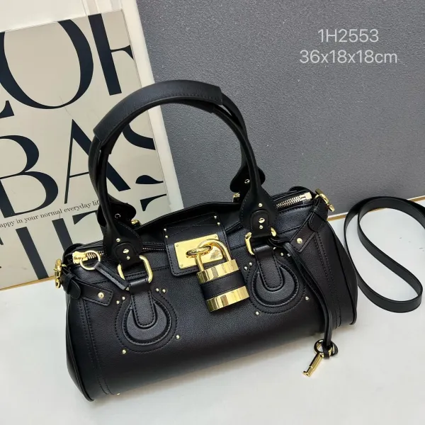 Chloé Paddington Burgundy Leather Handbag with Gold Padlock - 4