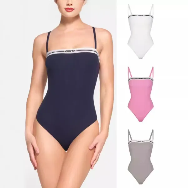 Skims Logo Trim White One-Piece Swimsuit - 2