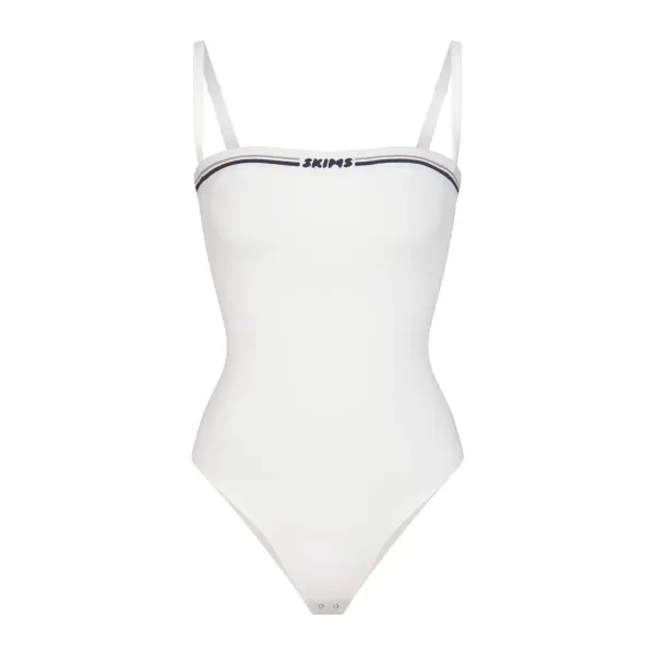 Skims Logo Trim White One-Piece Swimsuit - 9