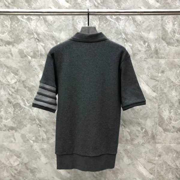 Thom Browne Classic Four-Bar Stripe Gray Knit Polo - 28