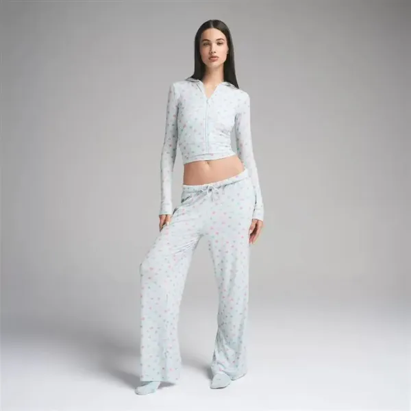 Design Heart Print Wide-Leg Pajama Pants White - 3