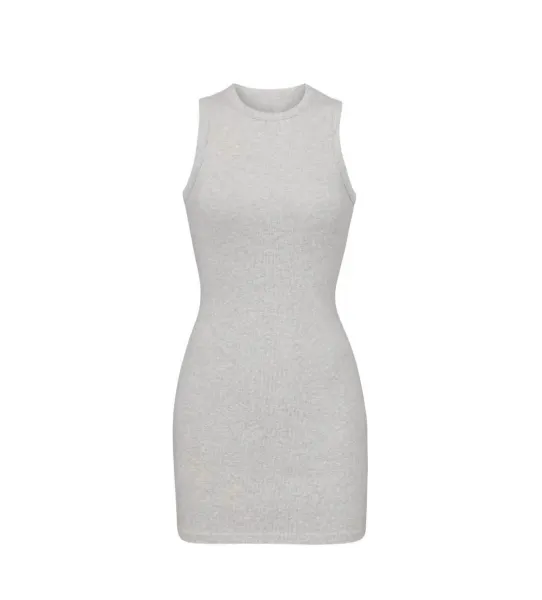 Off-White Ribbed Knit Sleeveless Mini Dress Beige - 7