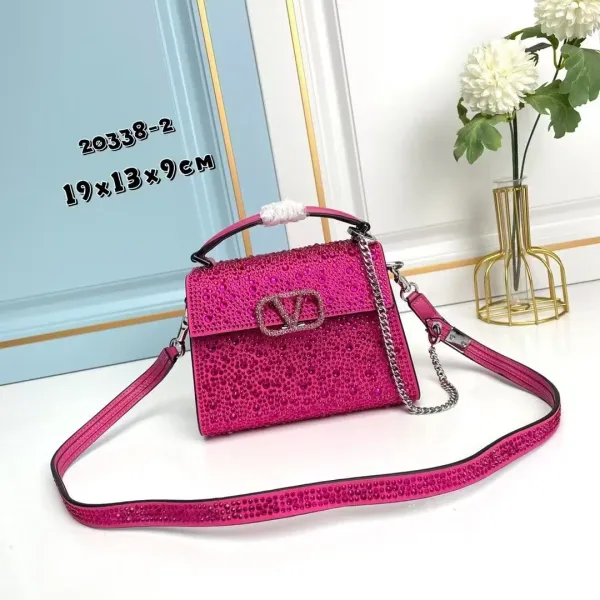 Valentino Garavani VLogo Mini Bag Fuchsia Crystal-Embellished Chain Bag - 1