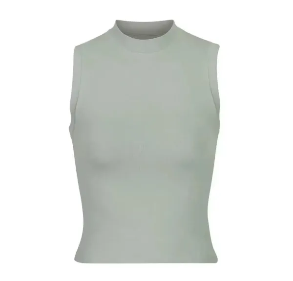 Design High-Neck Sleeveless Crop Top White Vest-Top - 12