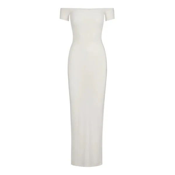 Off-White Off-Shoulder Maxi Dress White - 7