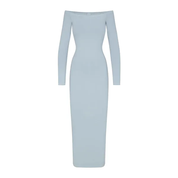 Off-White Off-Shoulder Long Sleeve Midi Dress Pink - 16