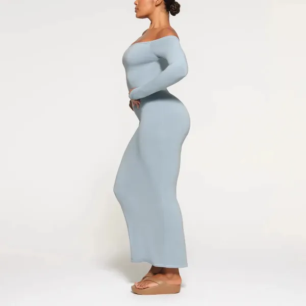 Off-White Off-Shoulder Long Sleeve Midi Dress Pink - 11