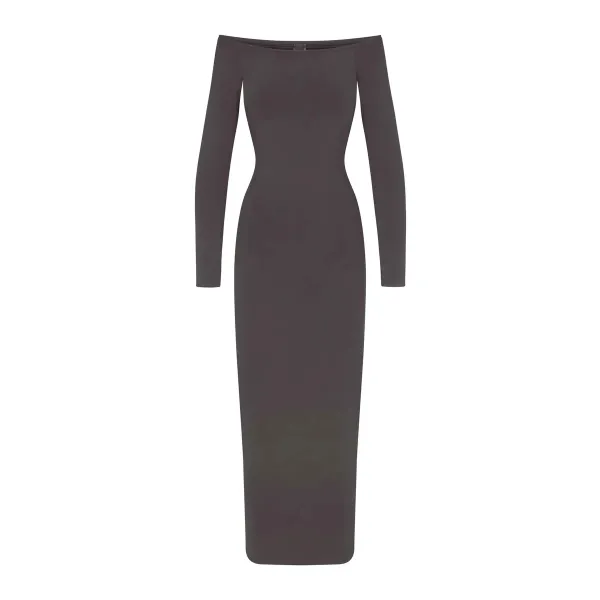 Off-White Off-Shoulder Long Sleeve Midi Dress Pink - 14