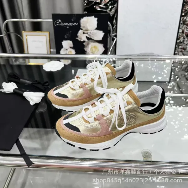 Chanel CC Logo Chunky Sneakers Gold Pink Beige Multicolor Sneakers - 25