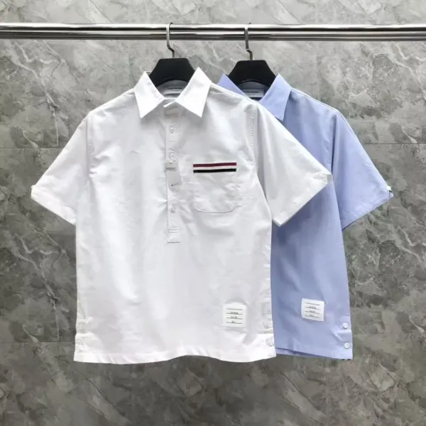 Thom Browne Short-Sleeve Oxford Shirt Light Blue - 18