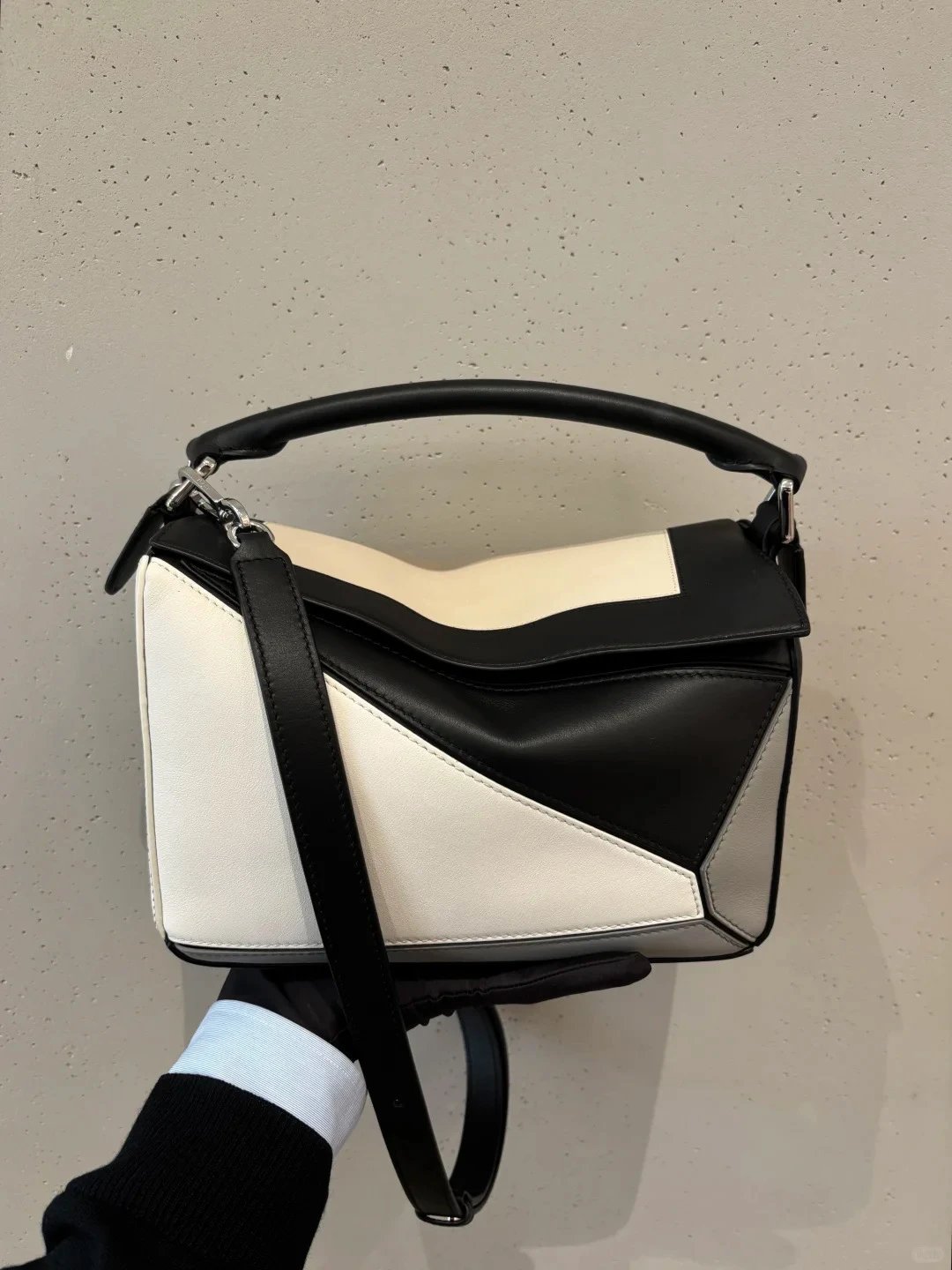 Loewe Puzzle Bag Black and White Leather Shoulder Bag