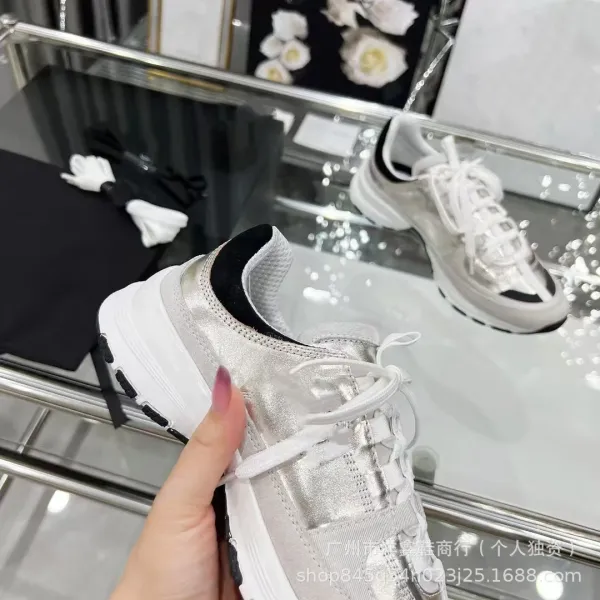 Chanel CC Logo Chunky Sneakers Gold Pink Beige Multicolor Sneakers - 12