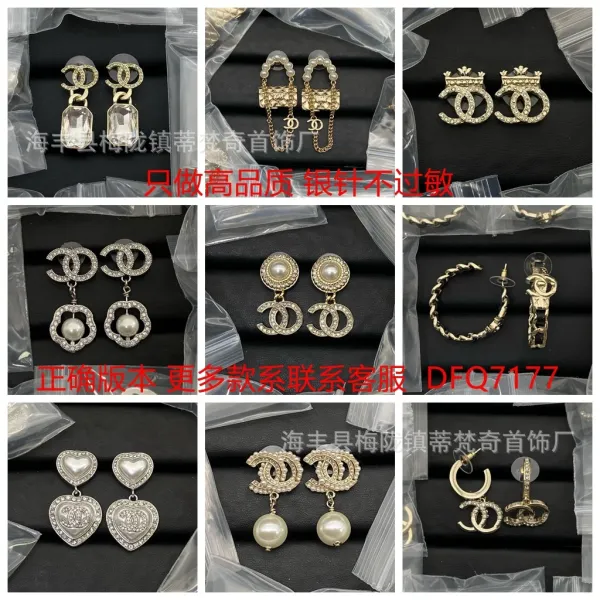 Chanel-Inspired Bow CC Pendant Earrings Black and Clear Crystal Earrings - 4