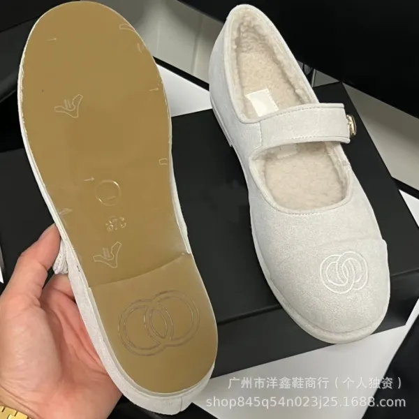 Chanel Mary Jane Flats Beige Suede with CC Logo Shoes - 29