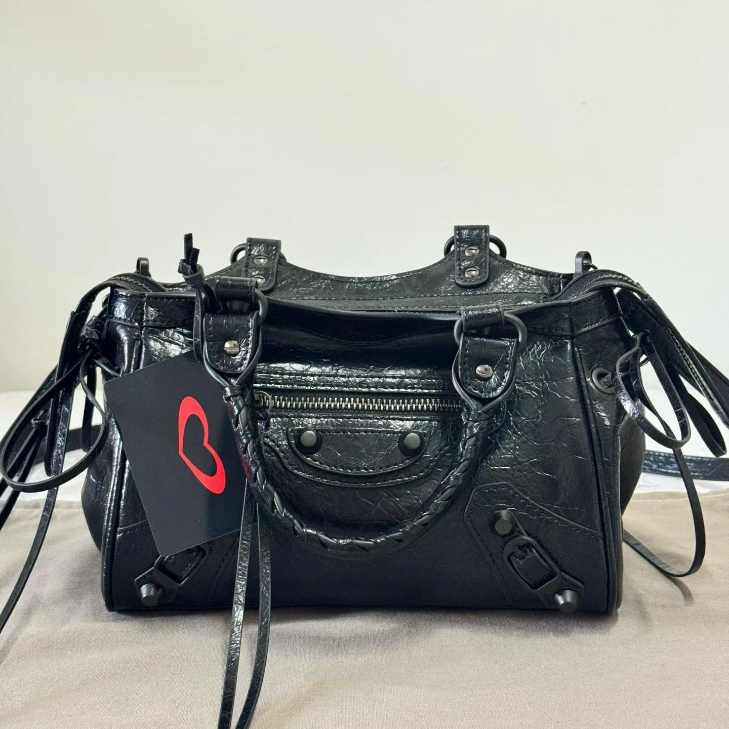 Balenciaga Mini City Bag Crinkled Black Leather Shoulder Bag