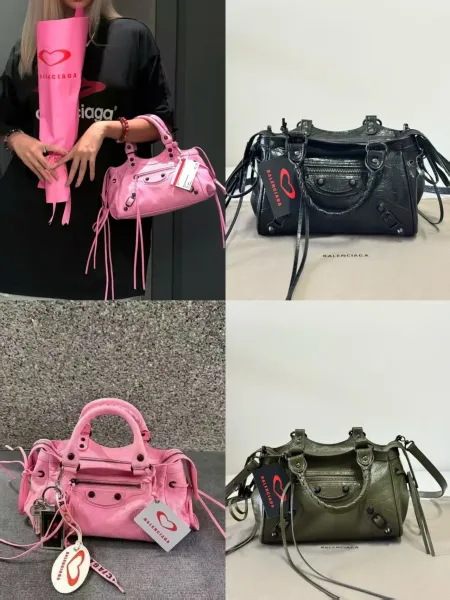 Balenciaga Mini City Bag Pink Crinkled Leather Shoulder Bag - 3