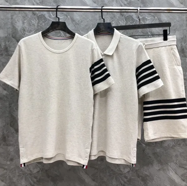 Thom Browne 4-Bar Stripe Cotton T-Shirt Beige T-Shirt - 11