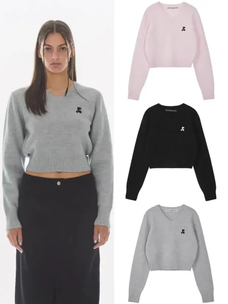 Saint Tears V-Neck Cropped Knit Sweater Black - 24