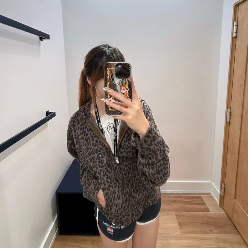 Seagull Leopard Print Zip Hoodie