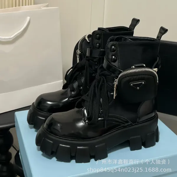 Prada Cleated Loafers Black Patent Leather Chunky Platform Loafers - 8