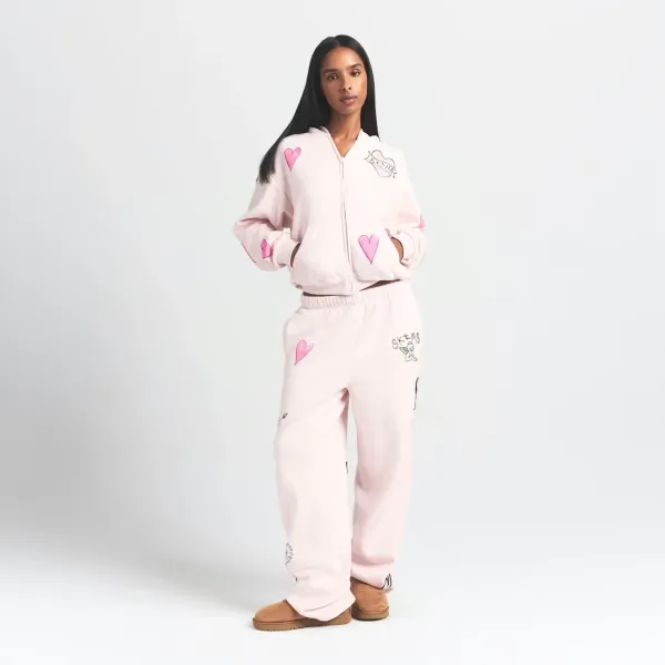 Saint Tears Heart Print Wide-Leg Sweatpants White - 9