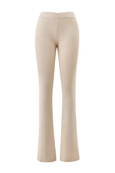Pink Ribbed Flare Knit Pants - 4
