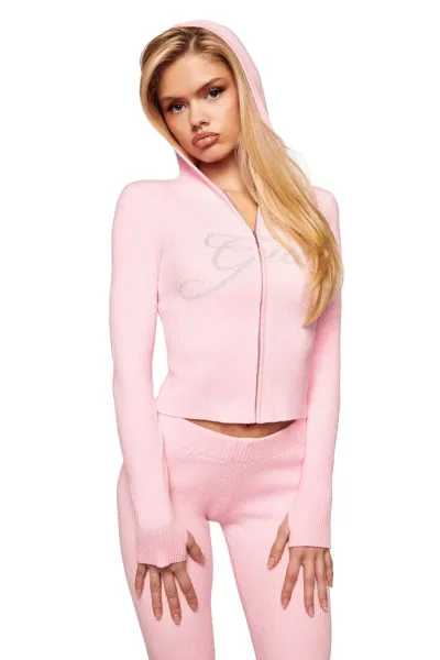 Pink Ribbed Flare Knit Pants - 16