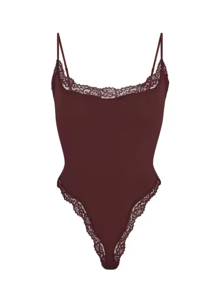 Lingerie Bodysuit in Soft Pink with Floral Lace Trim - 16