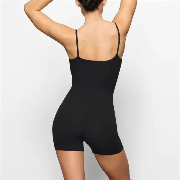 Black Ribbed Spaghetti Strap Bodysuit - 7
